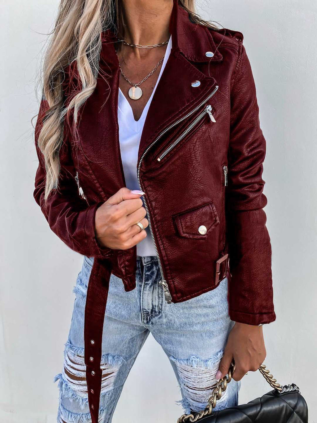 GR-PU leather coat, short zip jacket