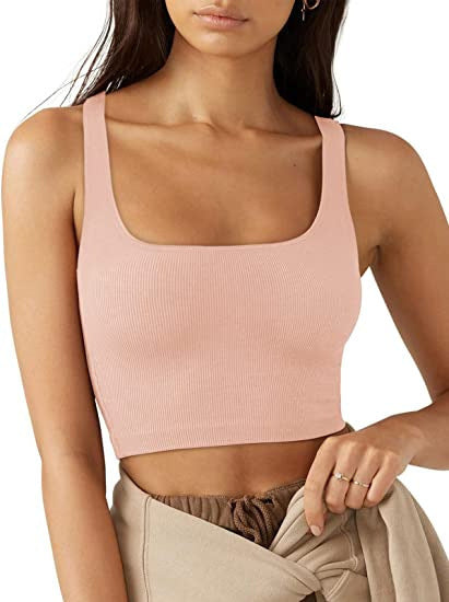Women's crop top with ribbed fabric and wide straps, size