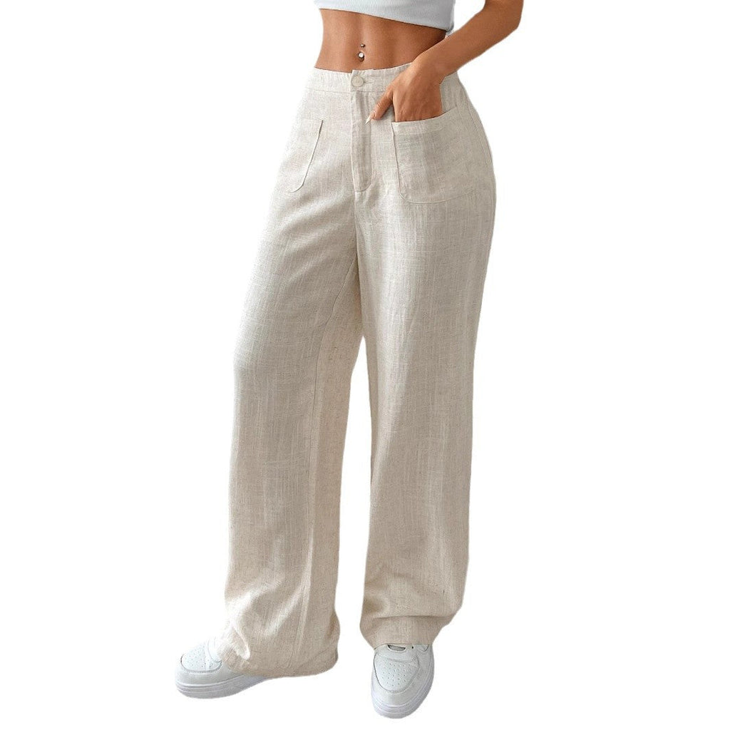 Damen weite Leinenhose mit elastischem Bund und praktischen Taschen GR