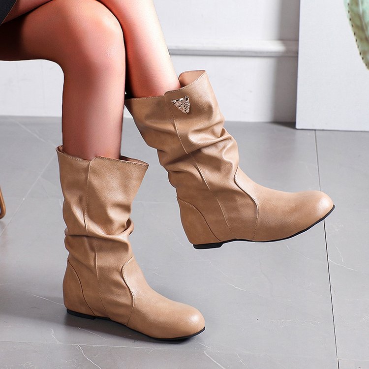 Women's fashionable boots with a casual pleated design and elegant heel, size S