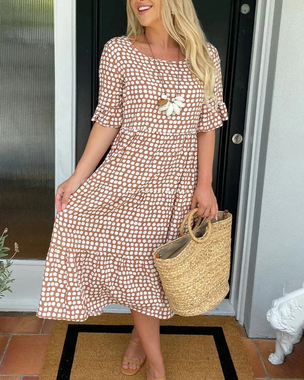 GR | Sommer Rundhals Bedrucktes Kurzarmkleid