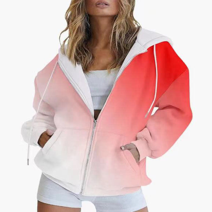 Damen Kapuzenjacke mit gradient Farbverlauf und tiefen Taschen GR