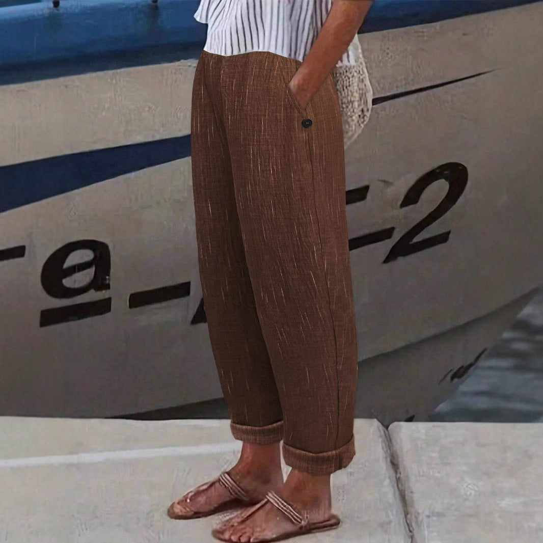 Damen Bequeme und luftige Leinenhose mit seitlichen Taschen GR