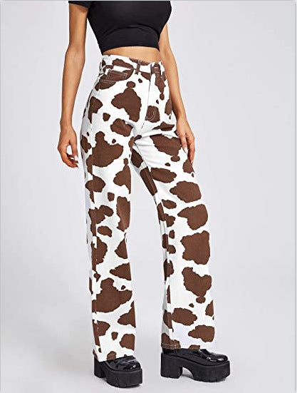 GR | Damen Kuhflecken Gerade Geschnittene Hose