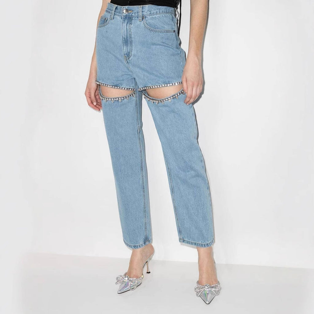 Women's jeans with cut-outs and sparkling details, size GR