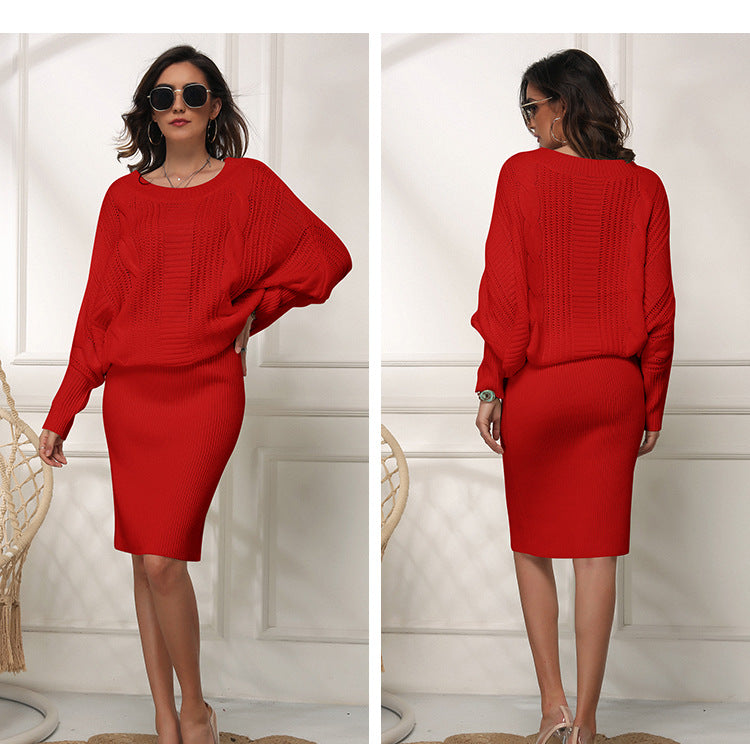 GR | Lockere Fledermausärmel Pulloverkleid