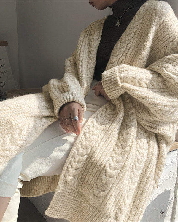 GR Retro einfach verdickt lose verdrehte lange Strickjacke