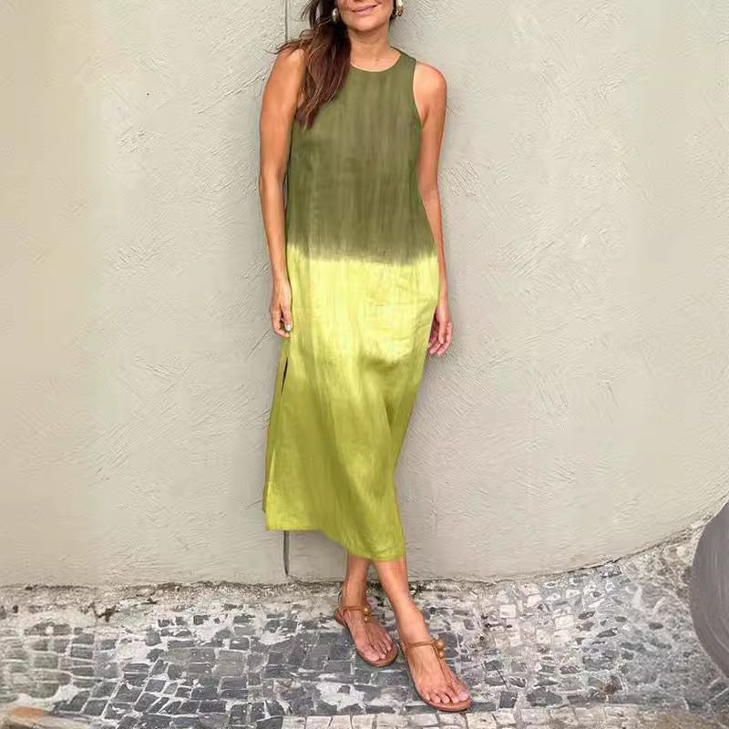 GR | Lässiges Baumwoll-Leinen Ärmelloses Gradient-Kleid