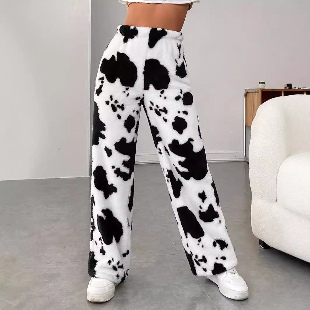 Damen Fleece-Hose im trendigen Kuhmuster GR