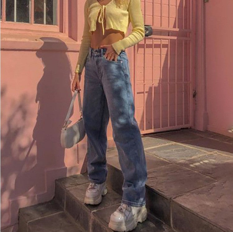 GR | Women's Retro Inspired Wide Leg Denim Blue Jeans