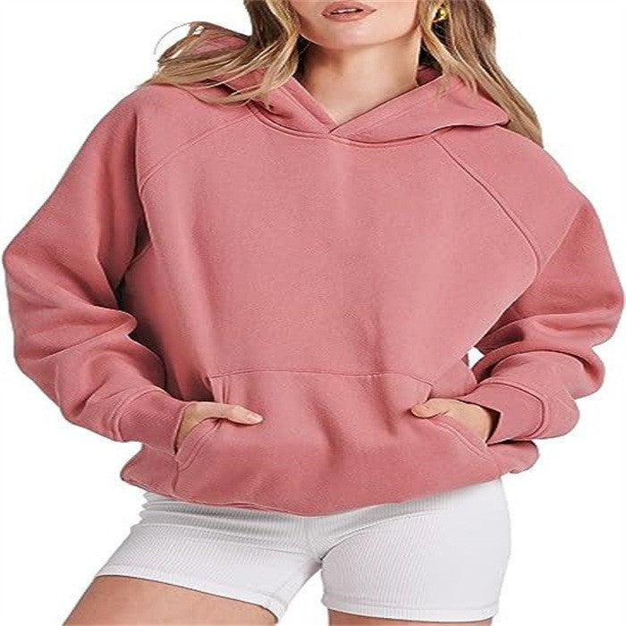 Damen lässiger Kapuzenpullover mit hohem Kragen und praktischen Taschen GR