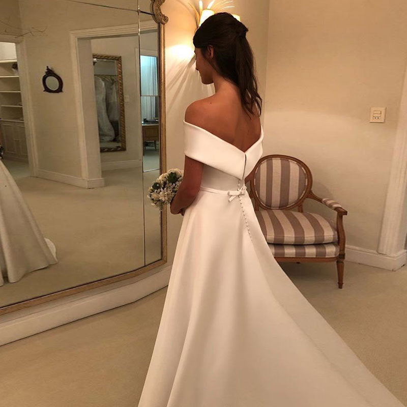 GR | Elegante Frauen Hochzeit Off-neck Kleid