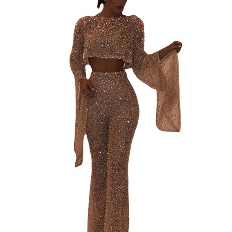 GR | Sexy Long Sleeve Backless Jumpsuit & High-Waisted Trousers 