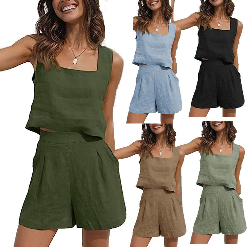 Damen Leichte Sommerbluse und Shorts Set GR