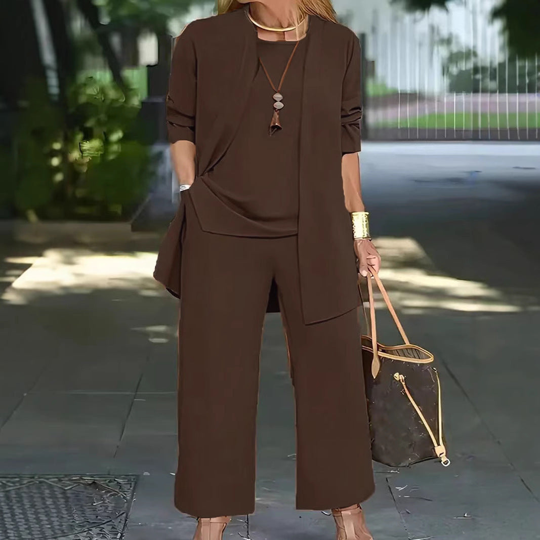 GR | Long-sleeved cardigan vest three-piece set 