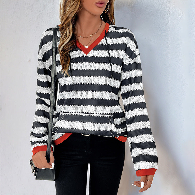 Damen Kapuzenpullover mit modernem Streifen-Muster und praktischem Kängurutasche GR