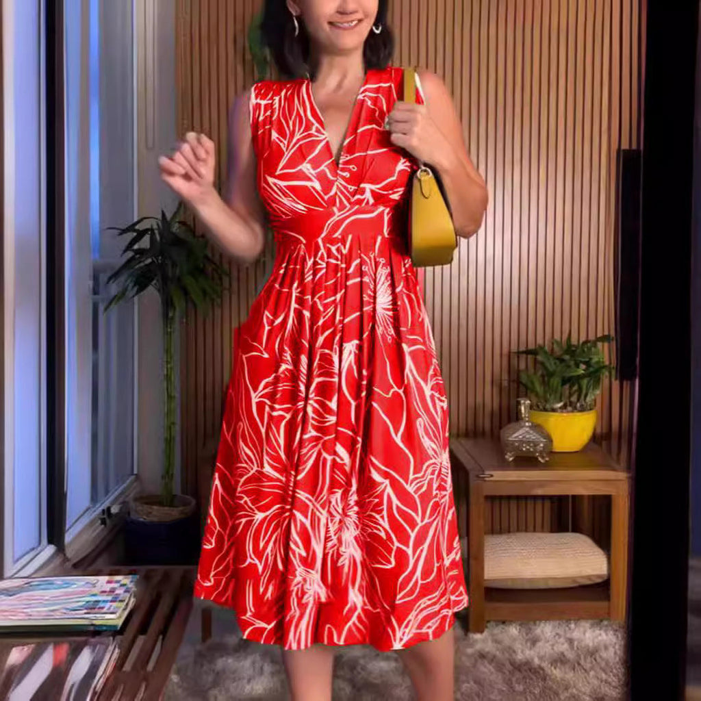 Women's floral wrap dress with deep V-neck, size
