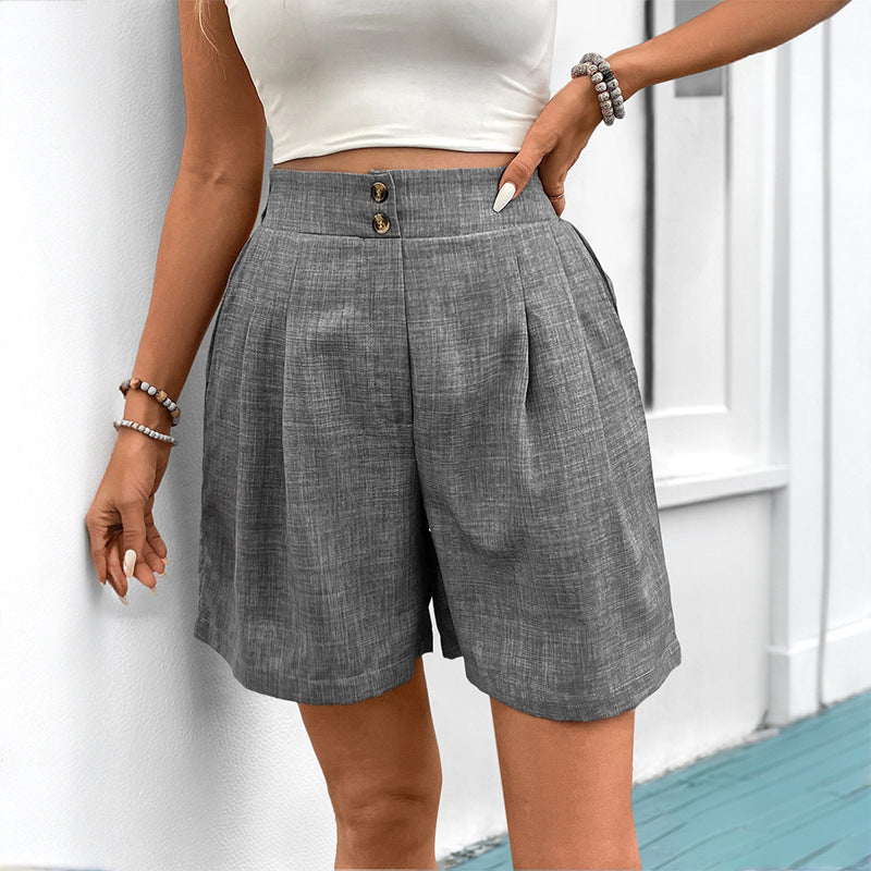 Women's elegant high-waisted cotton shorts with pleats, size