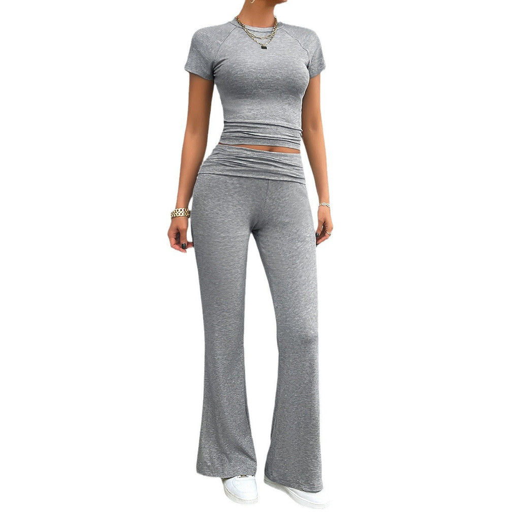 Damen Freizeit-Loungewear-Set mit cropped Oberteil und weiter Hose GR