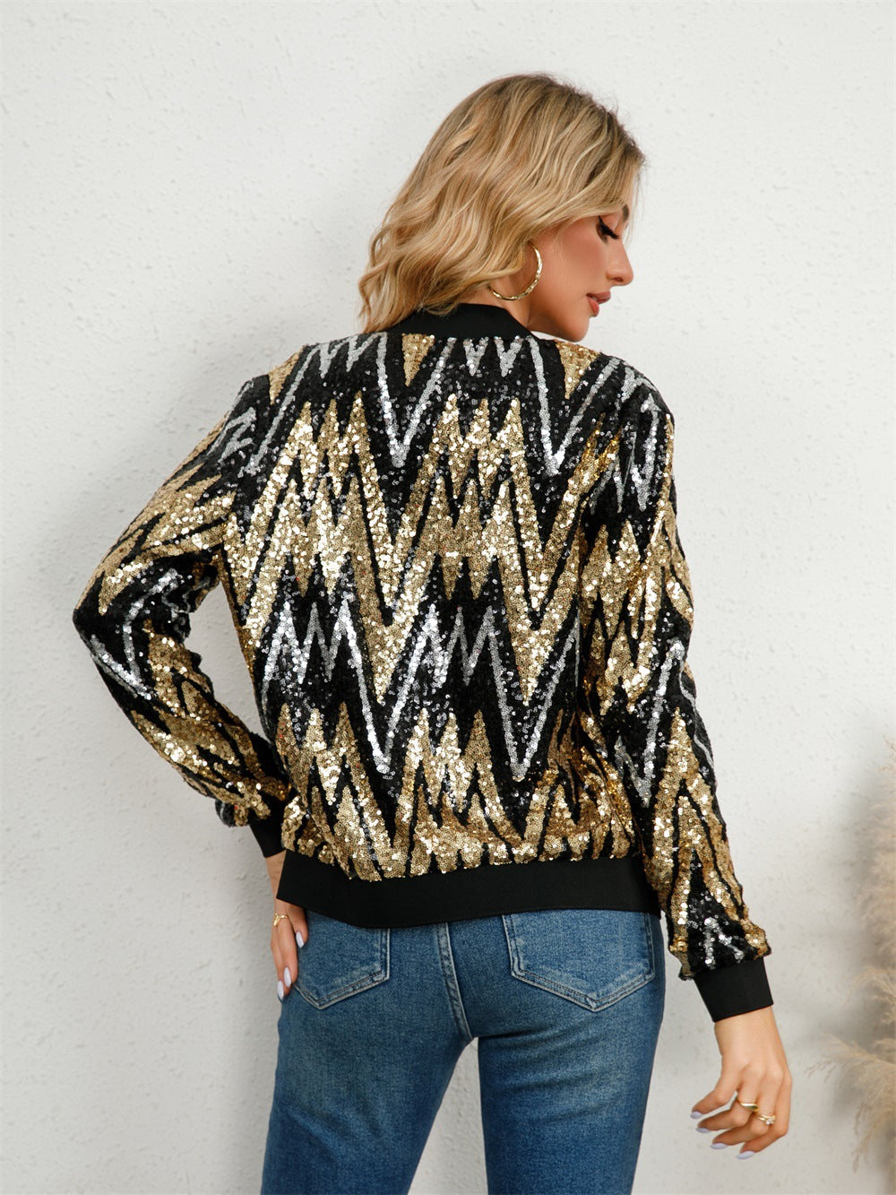 GR | Women's sequined bomber jacket with sparkling design