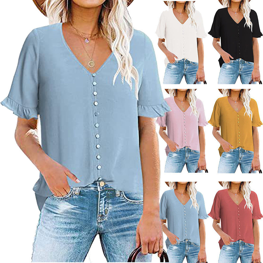 Damen Bluse mit Rüschendetails und Knopfleiste GR