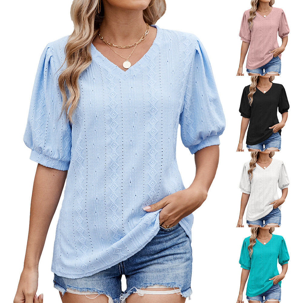 Damen Bluse mit eleganten Puffärmeln und feinem Lochmuster GR