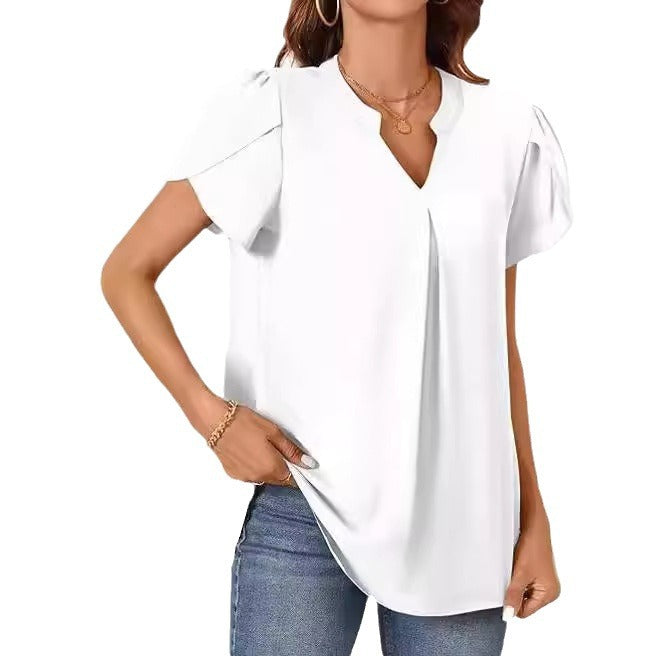 Damen Bluse mit eleganter V-Ausschnitt-Detail und leichten Puffärmeln GR