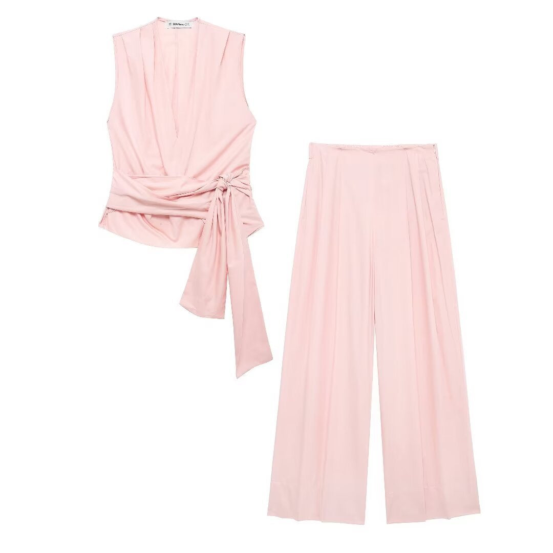 GRMODE | Cardigan mit Schleifen-Dekoration Weste lange Hose Anzug