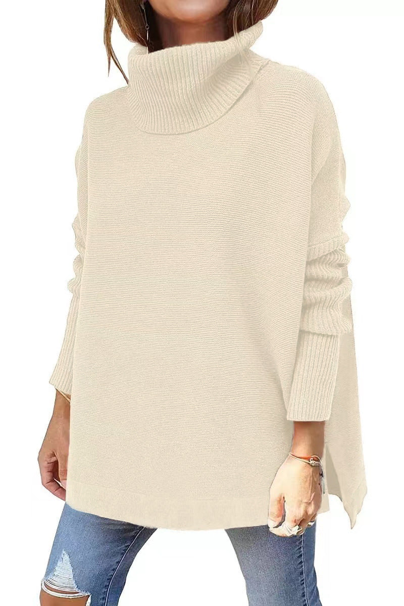 Women's oversized roll-neck sweater with textured knit design, size