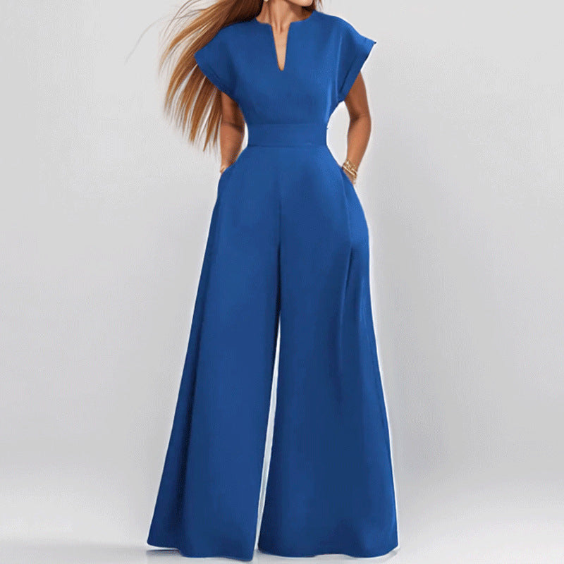 Women's Elegant Wide-Leg Jumpsuit with Shawl Collar, Size