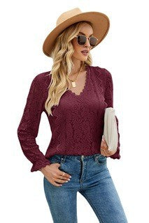 GR | Hollow Lace Sexy Knitted Long Sleeve Top
