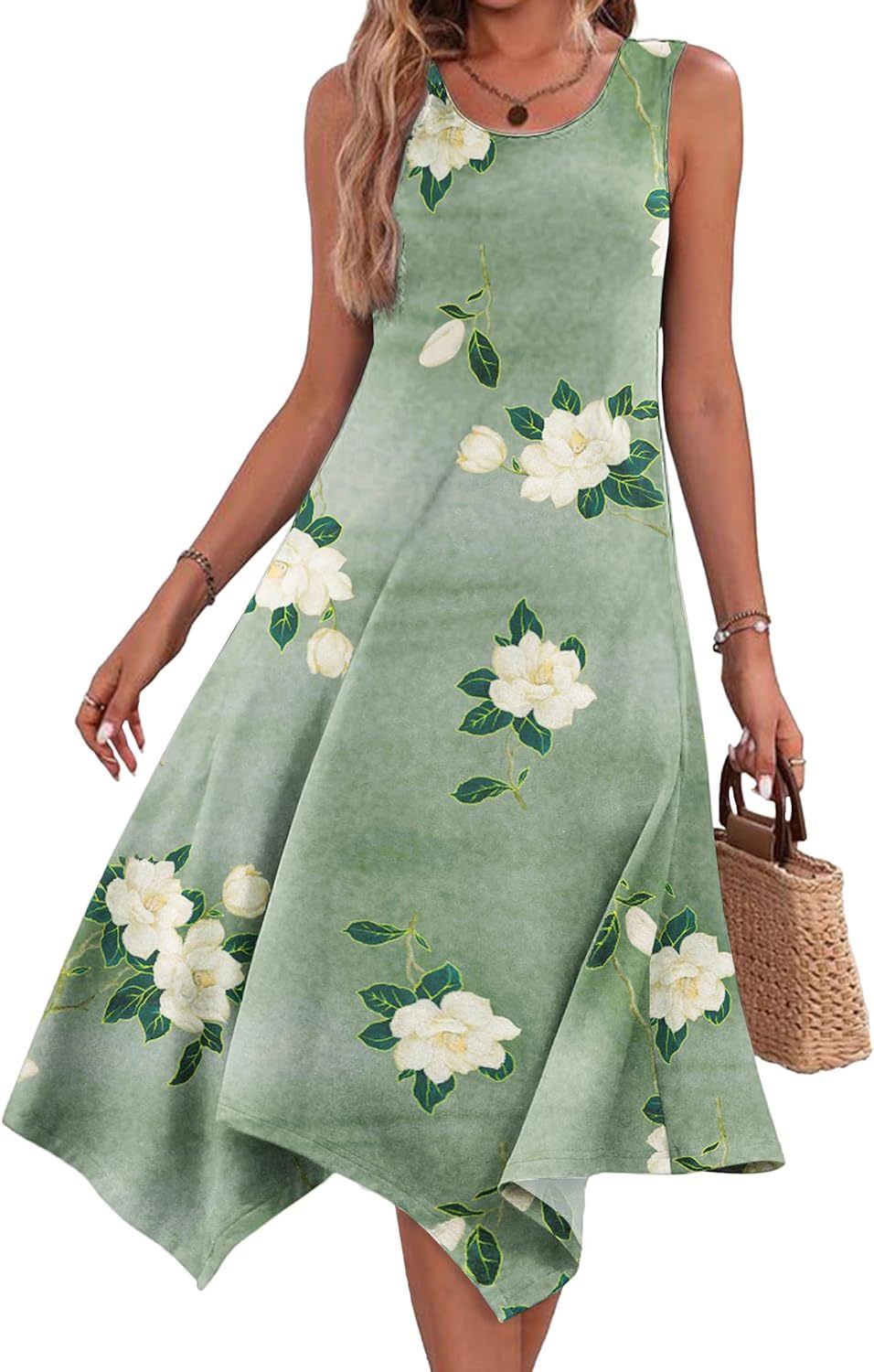 Damen asymmetrisches Freizeitkleid mit modernem Muster und fließendem Schnitt GR