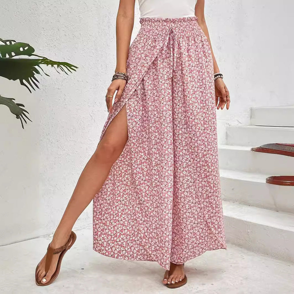 Damen weite Sommerhose mit elastischem Bund und floralem Design GR