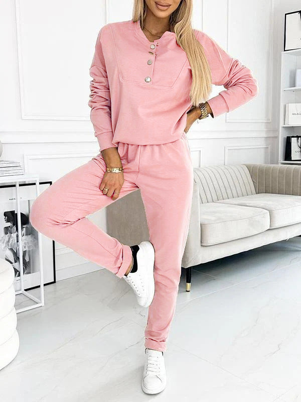 Women's casual jumpsuit with asymmetrical neckline and button details