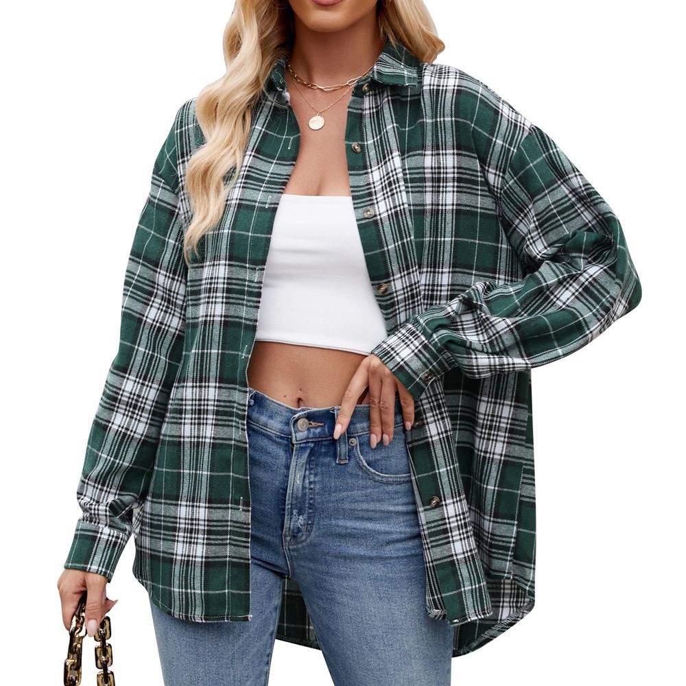 Women's Checkered Oversized Shirt Blouse GR