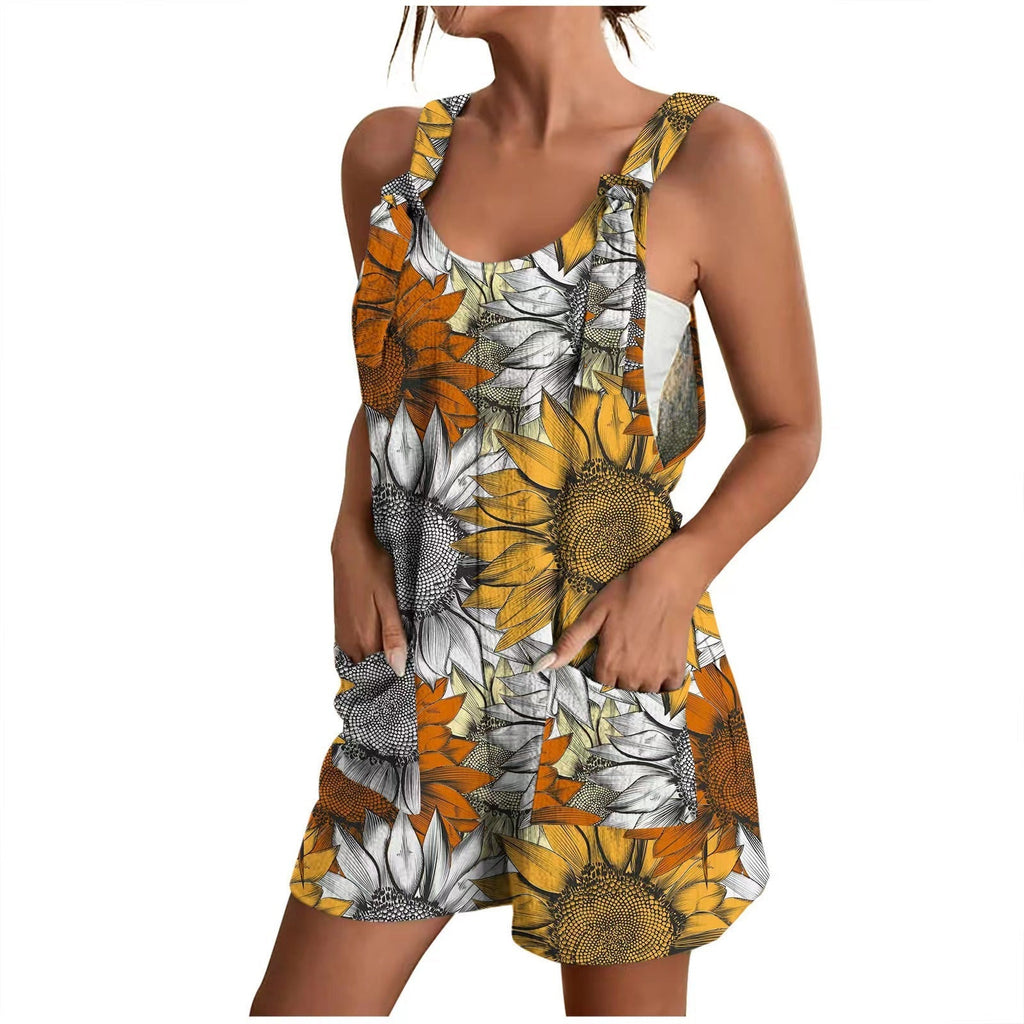 Women's airy jumpsuit with floral patterns and practical pockets, size S