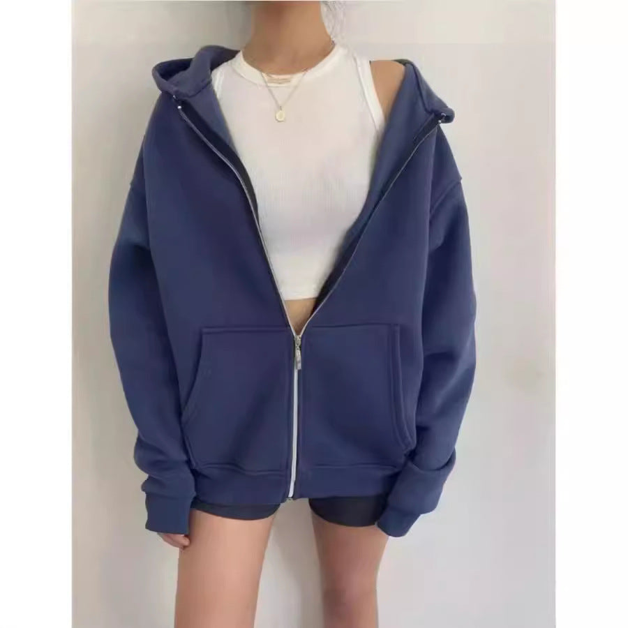 Damen oversized Kapuzenpullover mit Reißverschluss und praktischen Taschen GR