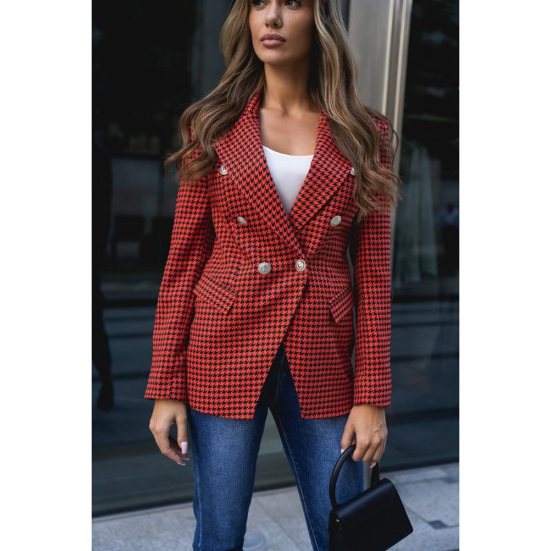 GR | Red plaid jacket for women