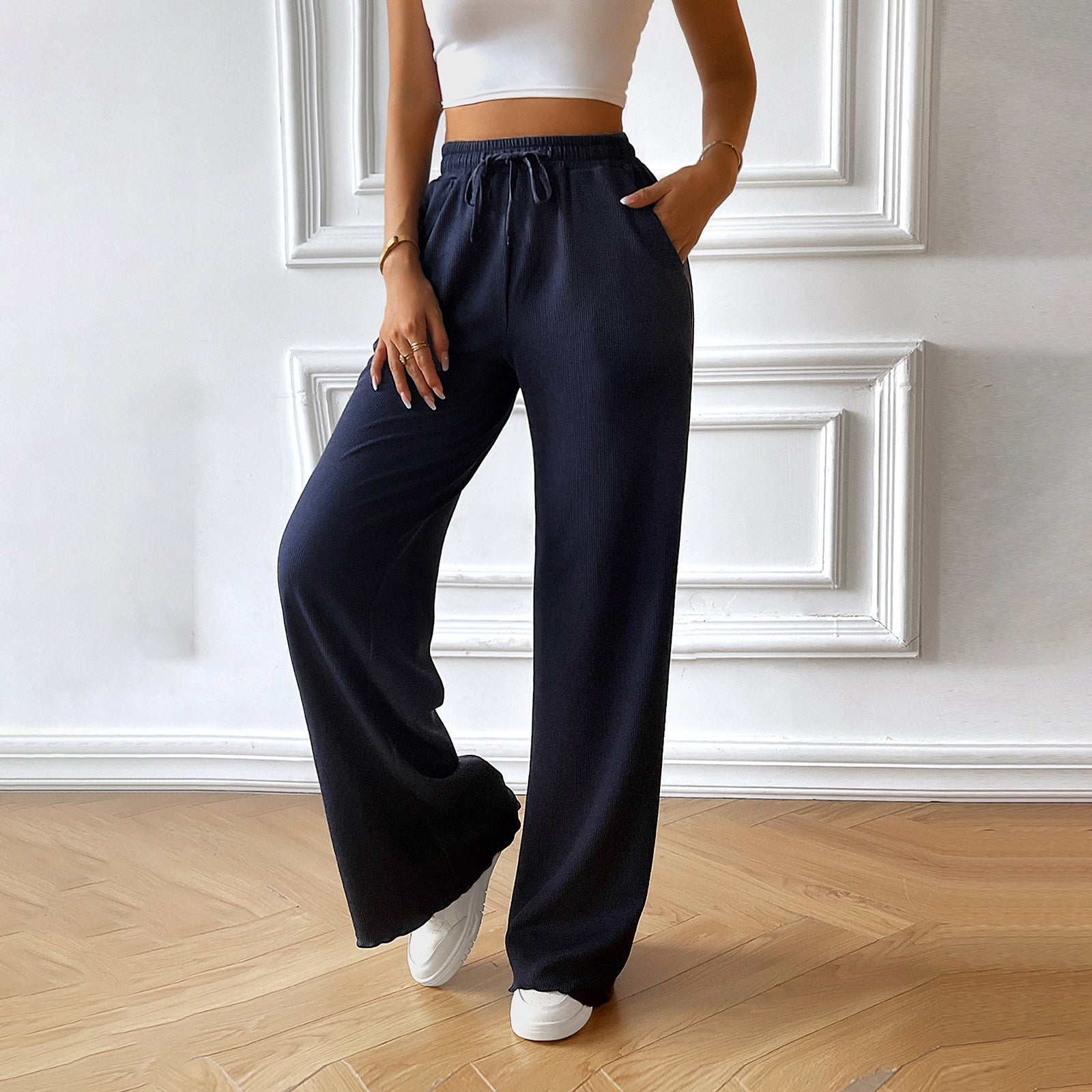 Damen weite Sommerhose mit elastischem Bund und seitlichen Eingrifftaschen GR