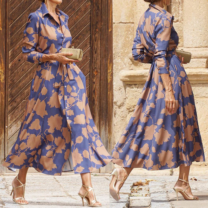 Women's shirt dress with floral pattern and modern cut, size S