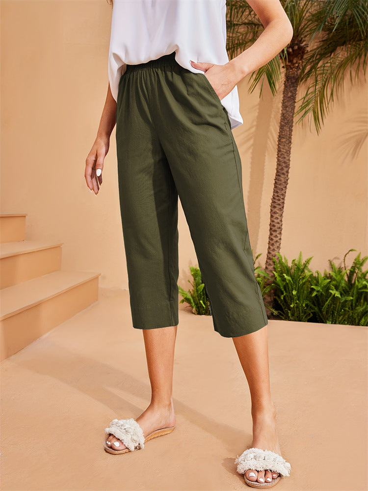 Women's comfortable linen trousers with elasticated waistband, size