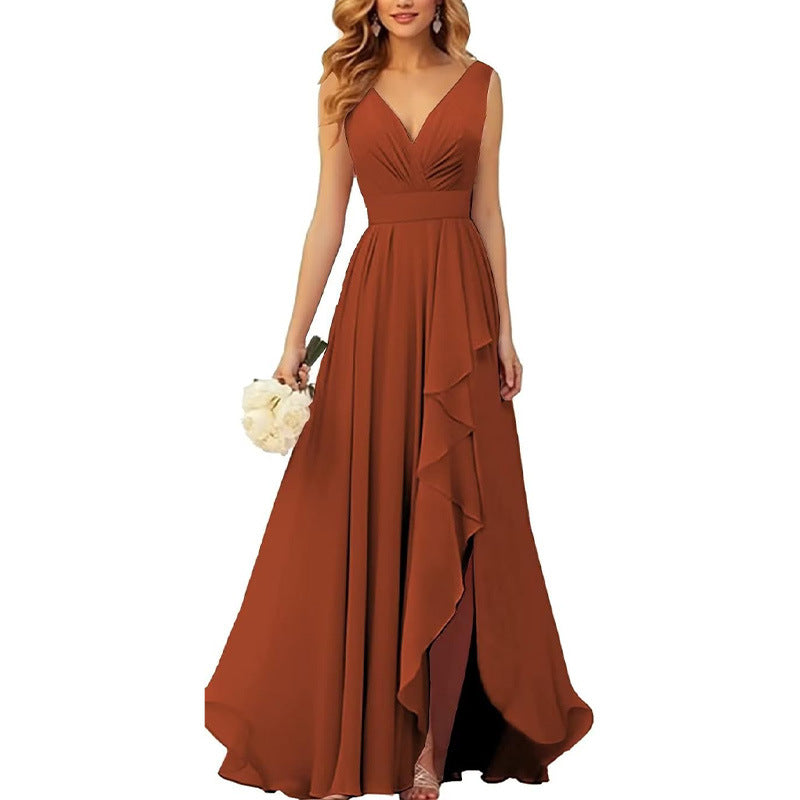 GR | Women's Ball Gown Sexy Cocktail Evening Dress Star High End Peach Pink Chiffon Bridesmaid Dress Summer