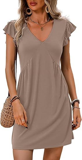 Women's V-neck summer dress with ruffle details, size