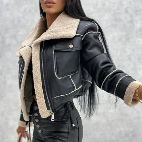 Black leather jacket for women