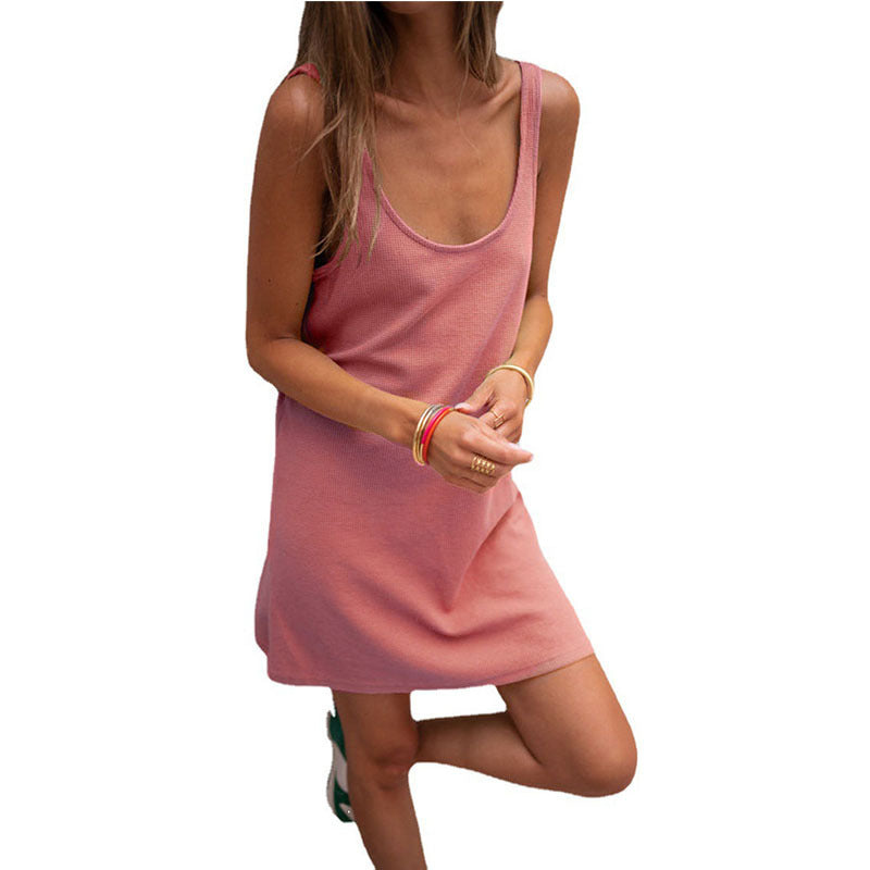 Damen lässiges Kleid im raffinierten Rippschnitt mit tiefem Ausschnitt und schlichtem Design GR