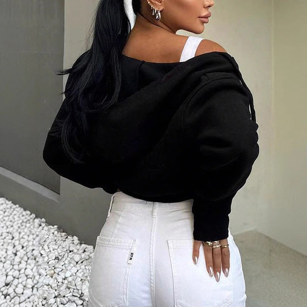 Damen cropped Hoodie mit Reißverschluss und lässigem Schnitt GR