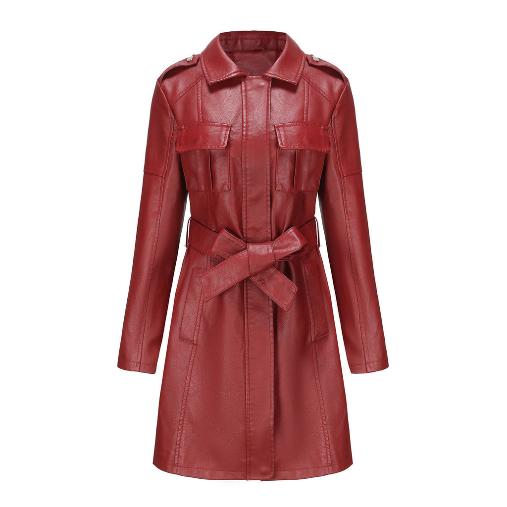 GR Style - Luxurious leather coat with belt for discerning women