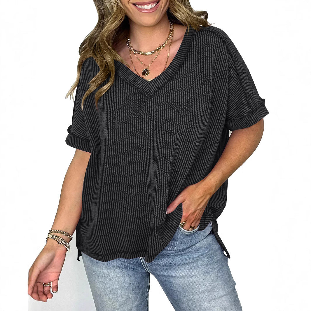 GR | Short-sleeved V-neck top 
