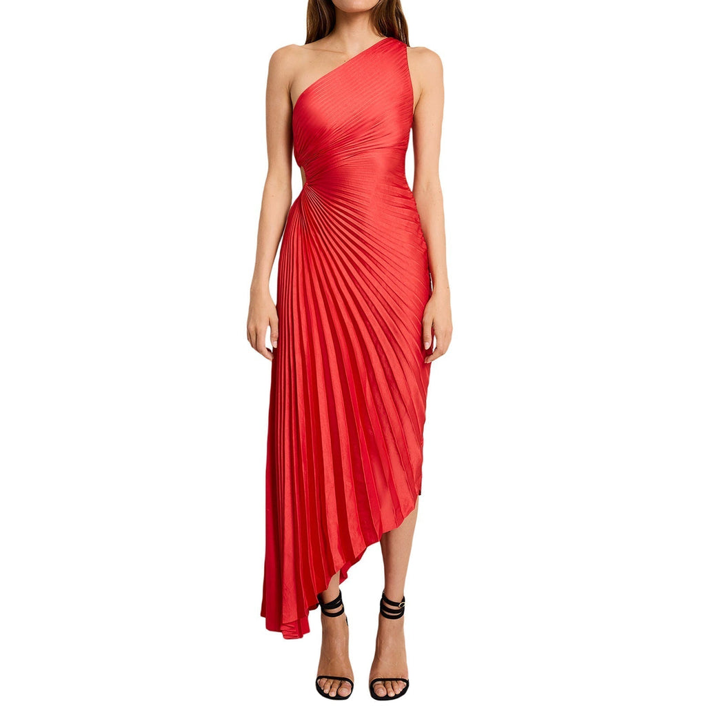 GR | One Shoulder Plissee Midi Kleid
