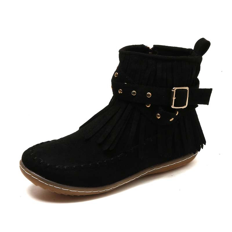 GR | Boho ankle boots with fringes and buckles for women